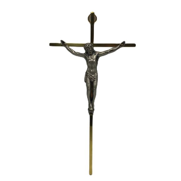 Vintage INRI Brass Jesus Crucifix Christian Religious Cross Hanging Wall Art - Picture 1 of 9